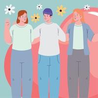 three friends with flowers vector