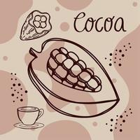 cocoa lettering with half fruit vector