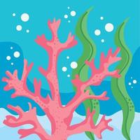 pink coral and algaes green vector