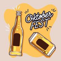 oktober fest lettering with bottle and can vector