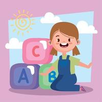 little girl playing with blocks vector