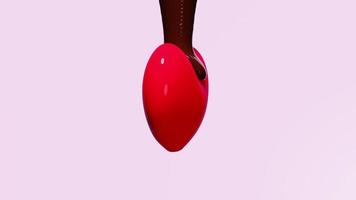 3D respingo de chocolate quente com coração vermelho gira para dia dos namorados isolado no fundo rosa. animação 3D, alfa video