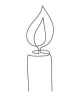 Continuous one line drawing candle burning flame. Black contour line simple minimalist graphic isolated vector illustration. Grief loss concept