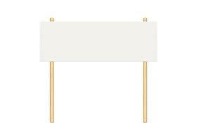 Picket banner frame. Blank demonstration banner mock up. Empty protest placard with wooden poles. Realistic politic strike board mockup. Vector illustration isolated on white background