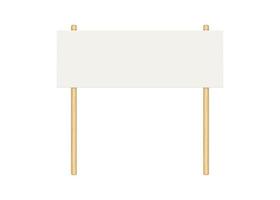 Picket banner frame. Blank demonstration banner mock up. Empty protest placard with wooden poles. Realistic politic strike board mockup. Vector illustration isolated on white background