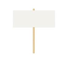 Picket banner frame. Blank demonstration banner mock up. Empty protest placard with wooden poles. Realistic politic strike board mockup. Vector illustration isolated on white background