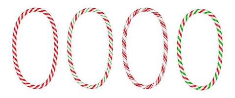 Christmas candy cane vertical frame with red and white stripe. Xmas border with striped candy lollipop pattern. Blank christmas and new year template. Vector illustration isolated on white background
