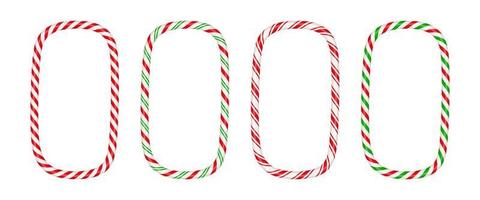 Christmas candy cane vertical frame with red and white stripe. Xmas border with striped candy lollipop pattern. Blank christmas and new year template. Vector illustration isolated on white background