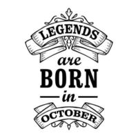 las leyendas nacen en octubre ilustración vectorial, diseño de camisetas vector