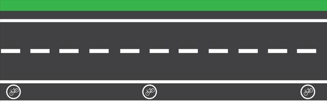 vista trasera del ciclista en bicicleta por el carril bici. carretera de la ciudad con carril bici exclusivo y señal de tráfico. vista de cerca plantilla de ilustración de vector plano.
