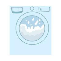 Washing machine in cartoon flat style. Vector illustration of modern laundromat, bathroom equipment for cloth washing, housewares.