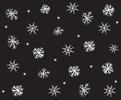 black and white winter doodle grunge pattern with snowflakes vector