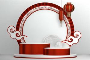 Red Podium for product display minimal geometric design.3D rendering photo
