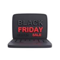 Black Friday Super Sale mit Computer- und Geschenkboxen, Weihnachts- und Frohes neues Jahr-Promotion, 3D-Rendering. png