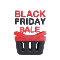 super venta de viernes negro con cesta de compras y vidrio de casa, promoción de navidad y feliz año nuevo, representación 3d. png