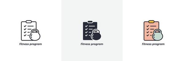 icono del programa de fitness. línea, versión en color de contorno sólido y relleno, contorno y signo de vector relleno. símbolo de idea, ilustración de logotipo. gráficos vectoriales