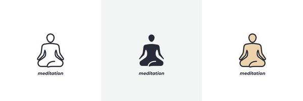 icono de meditación. línea, contorno sólido y relleno versión en color, contorno y signo de vector relleno. símbolo de idea, ilustración de logotipo. gráficos vectoriales