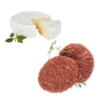 Käsebrie und Burgerpastetchen mit transparentem Hintergrund des Beschneidungspfades png