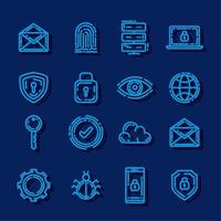 sixteen data center protection icons vector