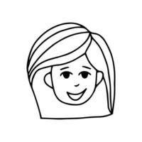 cara de niña dibujada a mano en estilo garabato. sonreír. lindo avatar, pegatina, icono. vector, minimalismo monocromo escandinavo vector