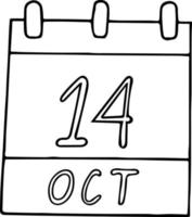 calendario dibujado a mano en estilo garabato. 14 de octubre. día mundial de las normas, fecha. icono, elemento adhesivo para el diseño. planificación, vacaciones de negocios vector