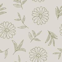 manzanilla y hojas de té patrón sin costuras dibujado a mano en estilo garabato. , minimalismo, monocromo, escandinavo. papel pintado, papel de regalo, textiles, fondo vector