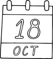 calendario dibujado a mano en estilo garabato. 18 de octubre. día de alaska, fecha. icono, elemento adhesivo para el diseño. planificación, vacaciones de negocios vector