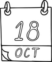 calendario dibujado a mano en estilo garabato. 18 de octubre. día de alaska, fecha. icono, elemento adhesivo para el diseño. planificación, vacaciones de negocios vector