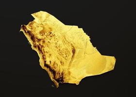 Saudi Arabia Map Golden metal Color Height map on Black Background 3d illustration photo