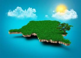 Congo Map, Realistic 3D Map of Clouds Tree sun rays on bright blue Sky 3d illustration photo