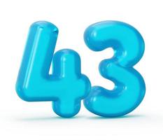 Blue jelly digit 43 Forty three isolated on white background Jelly colorful alphabets numbers for kids 3d illustration photo