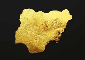 Nigeria Map Golden metal Color Height map on Black Background 3d illustration photo