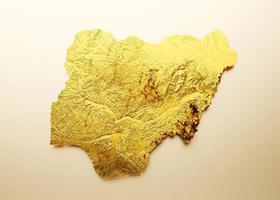 Nigeria Map Golden metal Color Height map on white Background 3d illustration photo