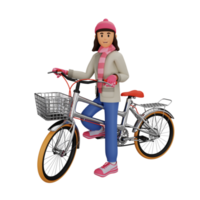 ilustración de personaje de dibujos animados 3d de mujer joven montando bicicleta