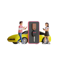 young man and girl renting a car 3d character illustration png