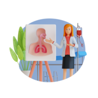 doctor de pulmón haciendo presentación ilustración de personaje 3d png