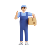 courier giving a thumbs up while carrying the order box 3d character illustration png