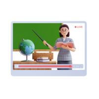 female teacher teaching online 3d character illustration png