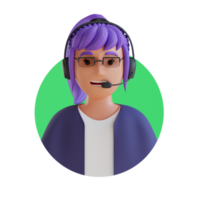 female customer service 3D cartoon avatar portrait png