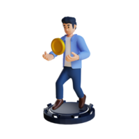 businessman with huge coin 3d character illustration png