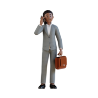 business woman with briefcase picks up phone 3d character illustration png
