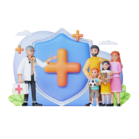 seguro protegendo a saúde da família ao vivo ilustração de personagem 3d png