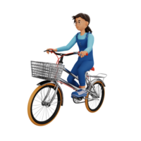 mujer con gafas montando bicicleta ilustración de personaje de dibujos animados 3d png