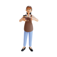 female barista pointing at her cup of coffee 3d character illustration png