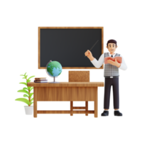 male teacher is teaching in a class using a blackboard 3d character illustration png