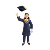 young girl throwing graduation cap 3d character illustration png