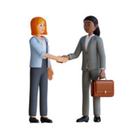 business women shaking hands 3d character illustration png