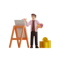 artist painting picture on easel while standing 3d character illustration png