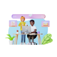 man and woman using laptop and looking for job vacancies on internet, 3d character illustration png