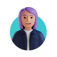 femme d'affaires aux cheveux violets portrait d'avatar de dessin animé 3d png